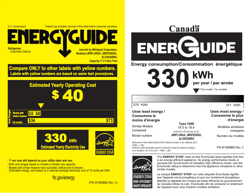 Page 1 de la notice Label énergétique JennAir ALOVE30RRC