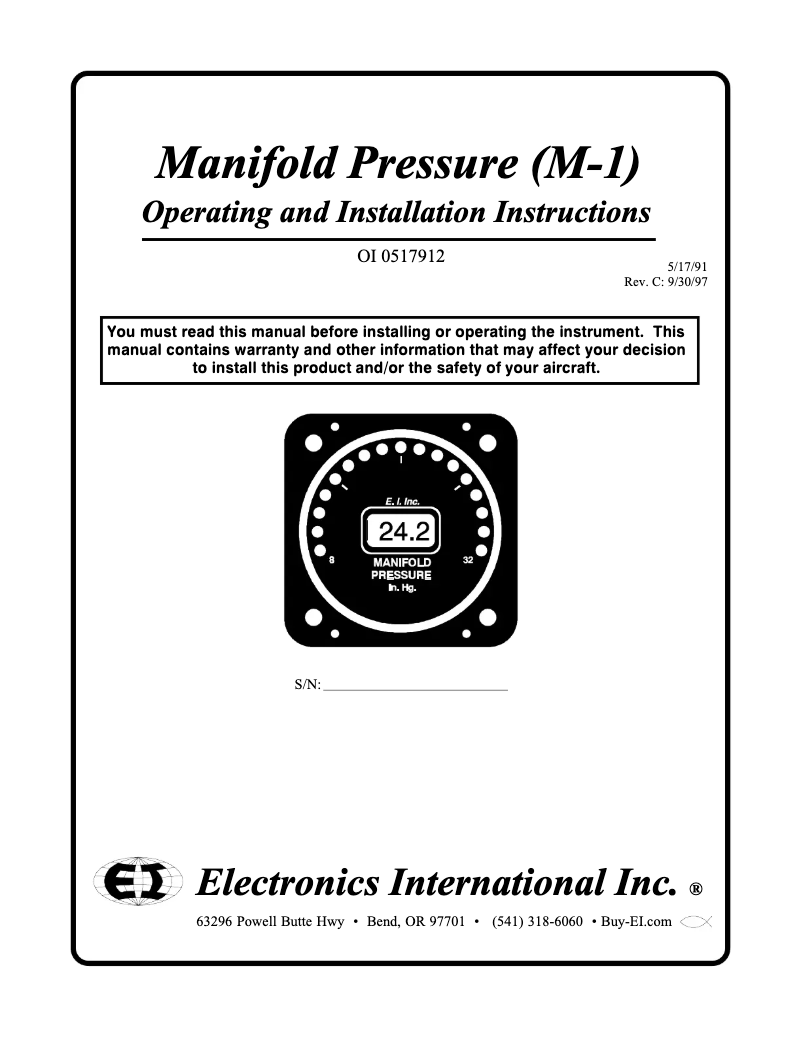 Page n°1 - Manuel utilisateur Electronics International Manifold Pressure M-1
