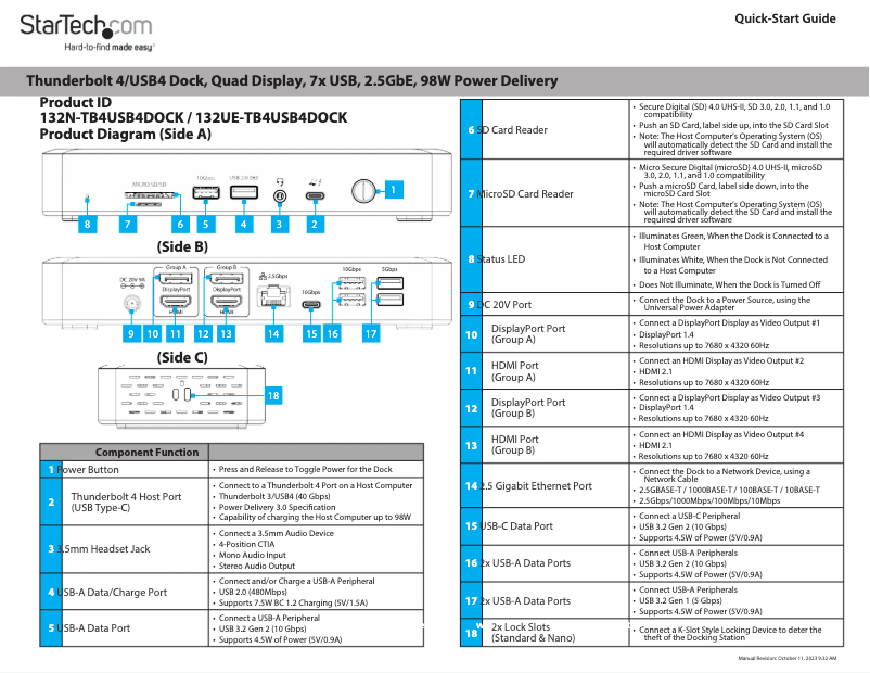 Image de la première page du manuel de l'appareil 132UE-TB4USB4DOCK