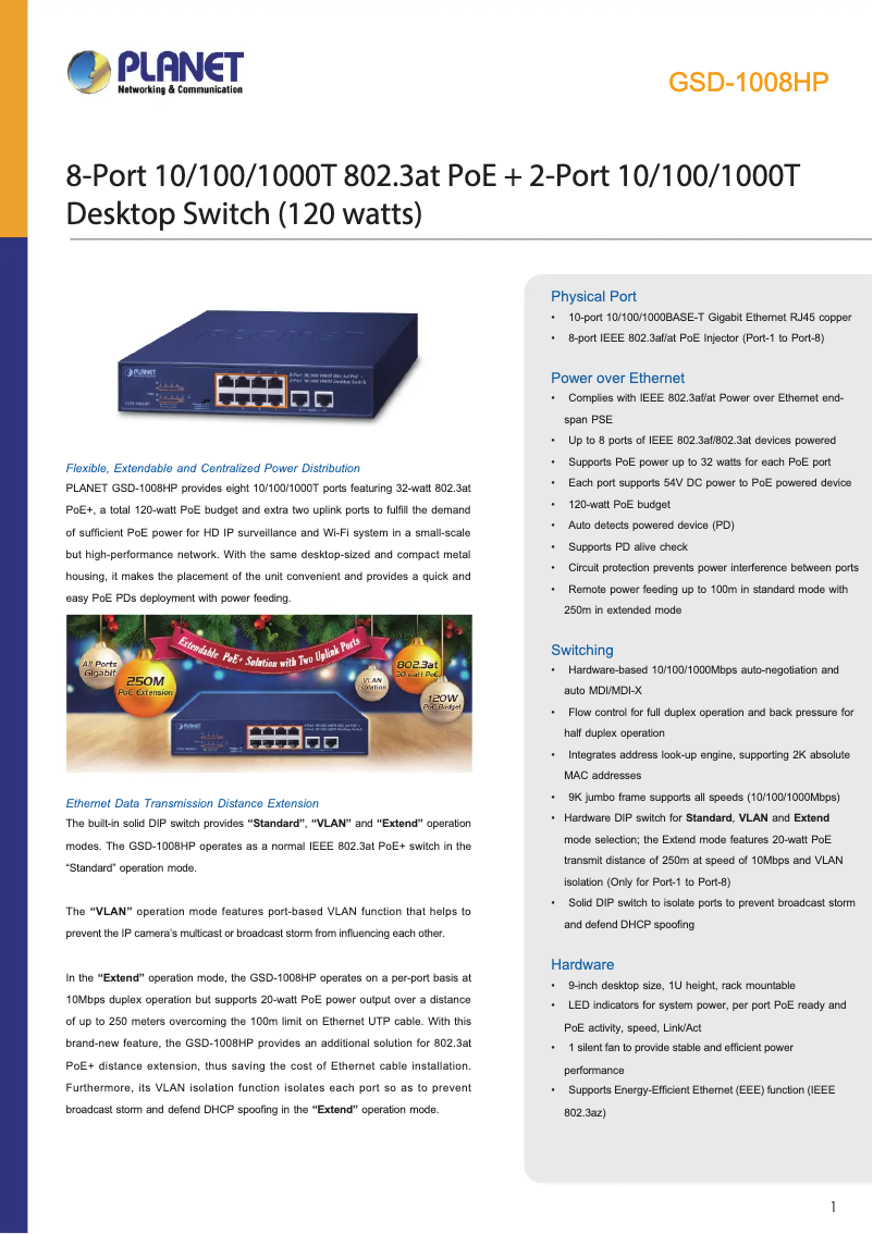 Page n°1 - Fiche technique Planet GSD-1008HP