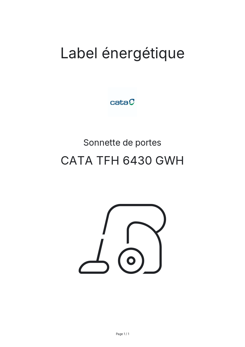 Page n°1 - Label énergétique CATA TFH 6430 GWH
