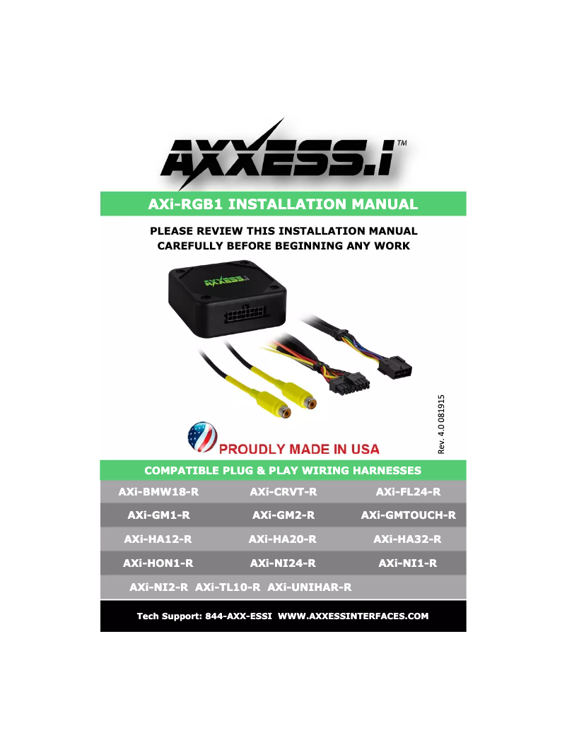 Imagen de la primera página del manual del dispositivo AXI-RGB1