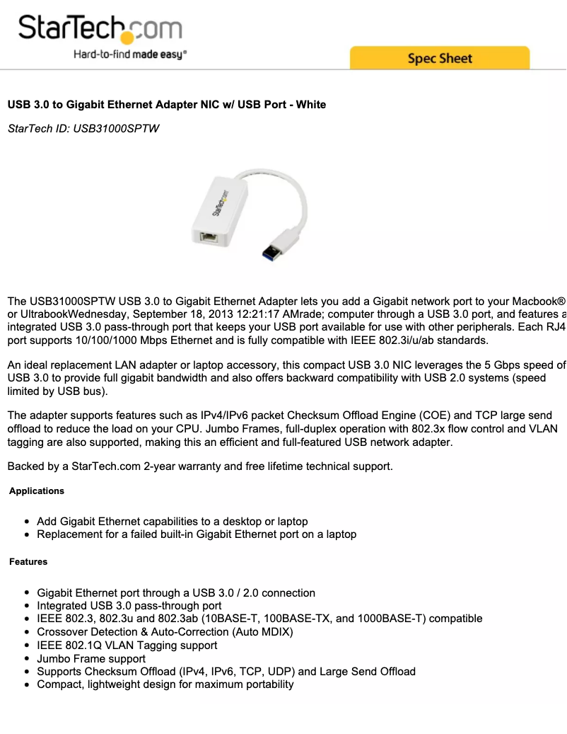 Image de la première page du manuel de l'appareil USB31000SPTW