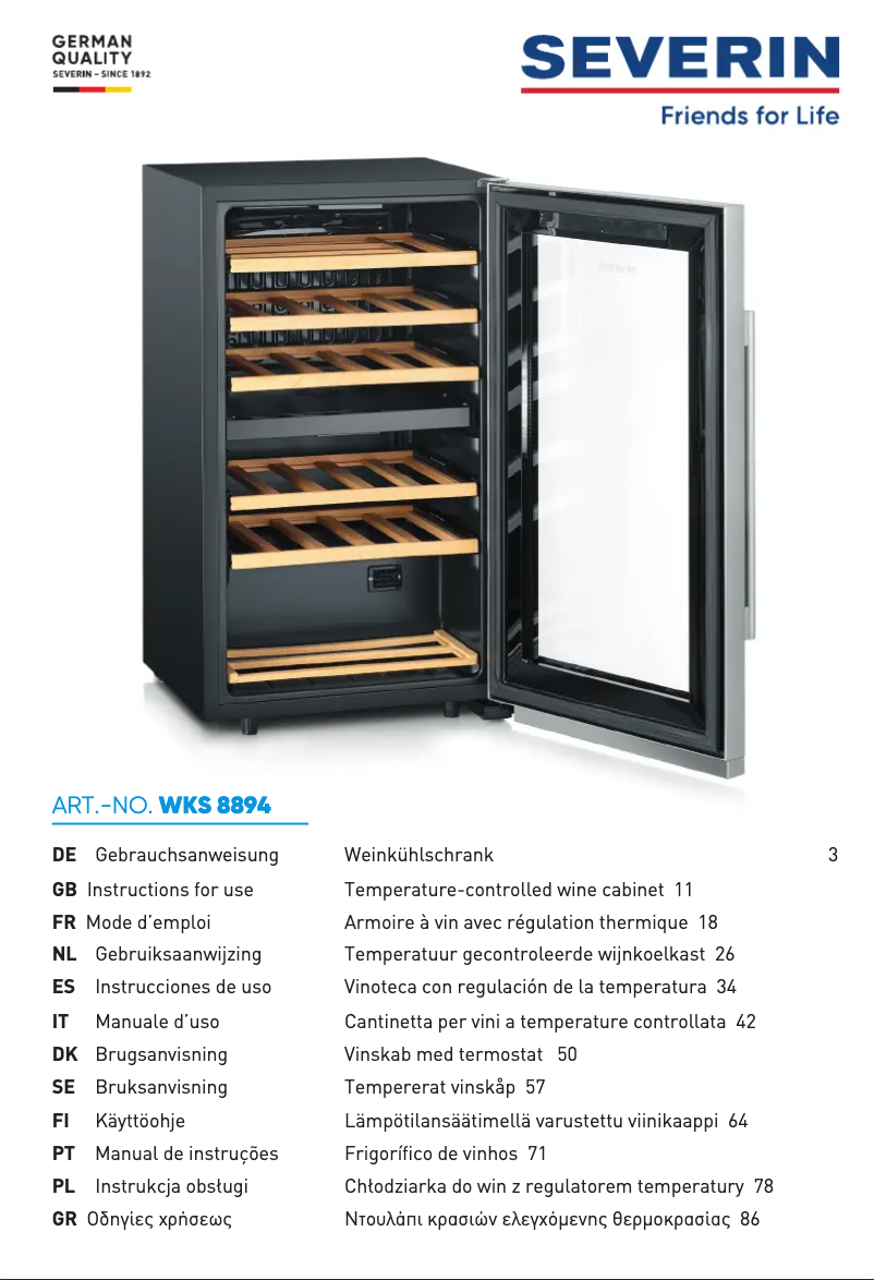 Page 1 de la notice Manuel utilisateur Severin WKS 8894