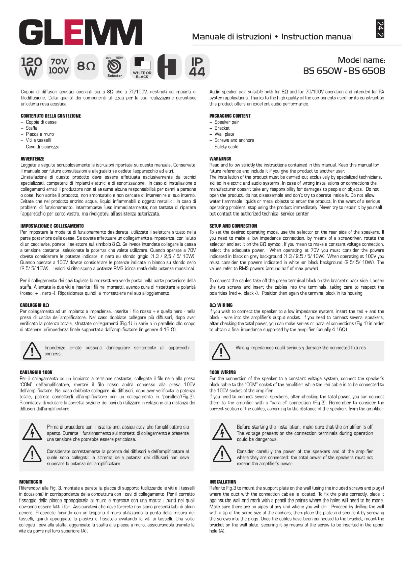 Page 1 de la notice Manuel utilisateur Glemm BS 650B