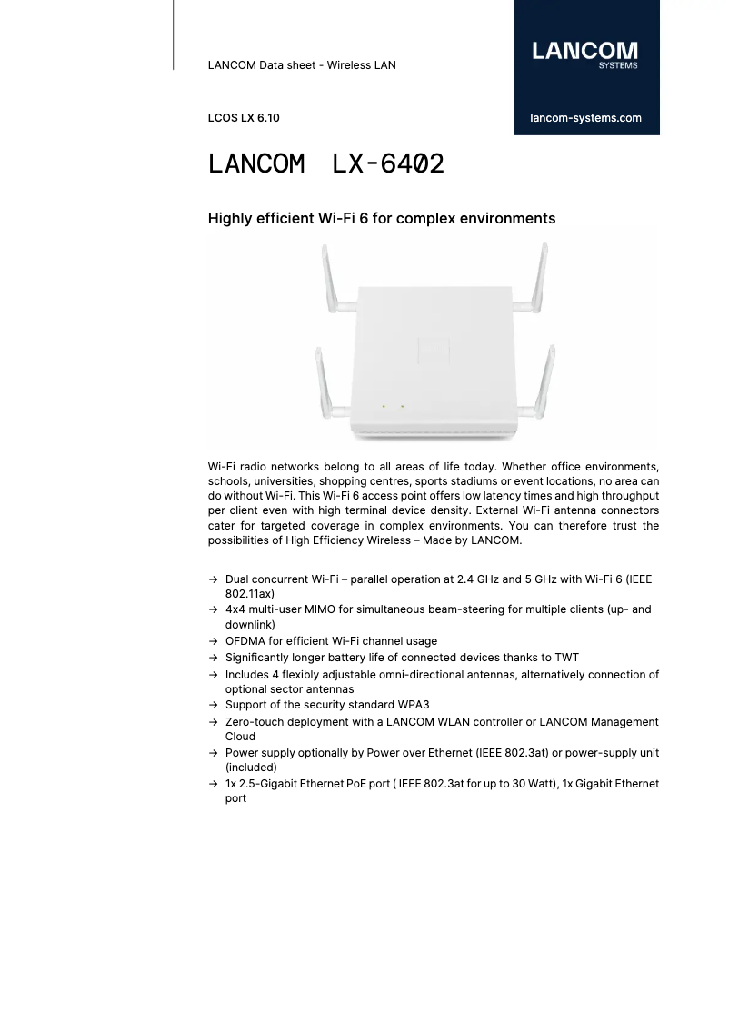 Page n°1 - Fiche technique Lancom LX-6402