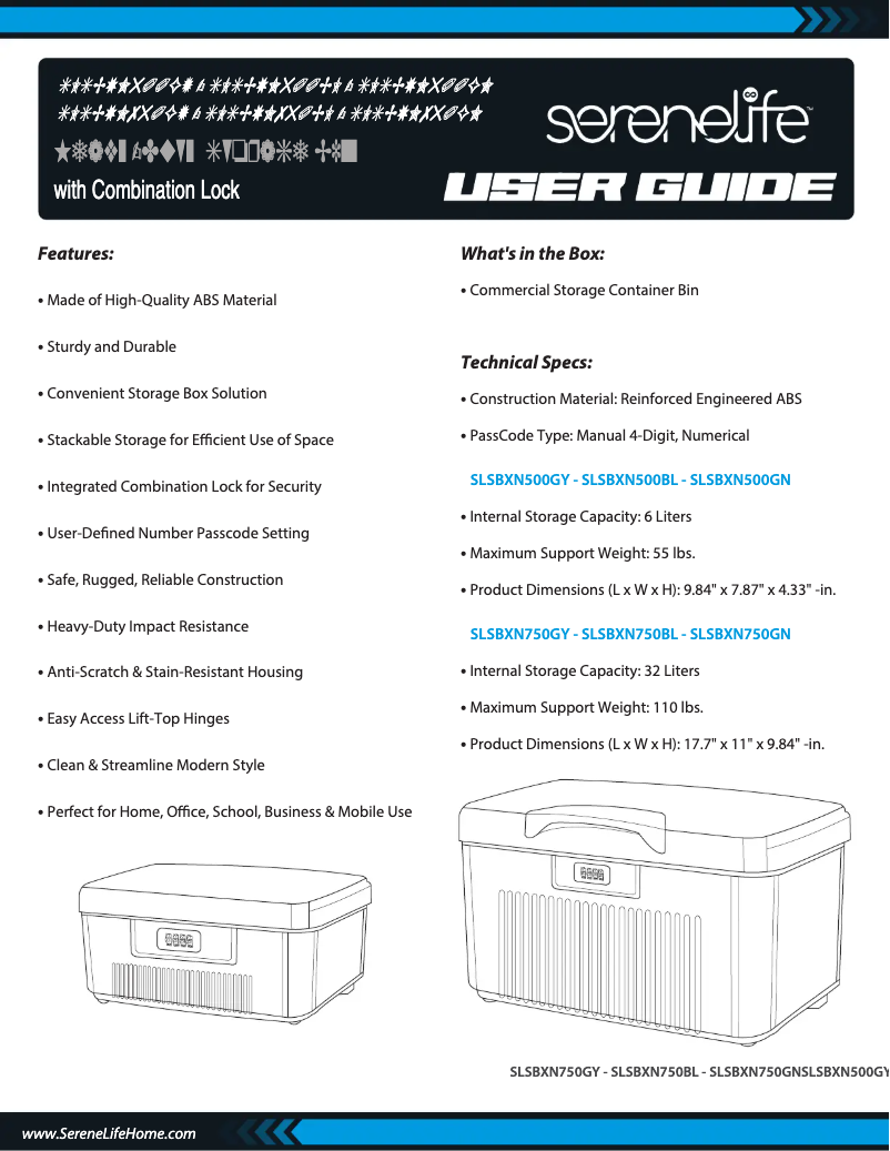 Page 1 de la notice Manuel utilisateur SereneLife SLSBXN750BL