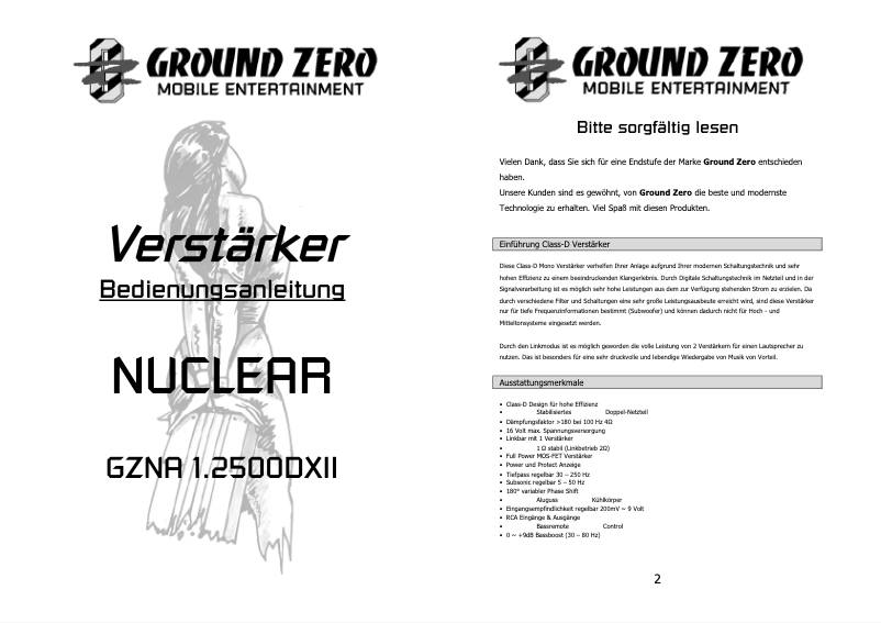 Page 1 de la notice Manuel utilisateur Ground Zero GZNA 1.2500DXII