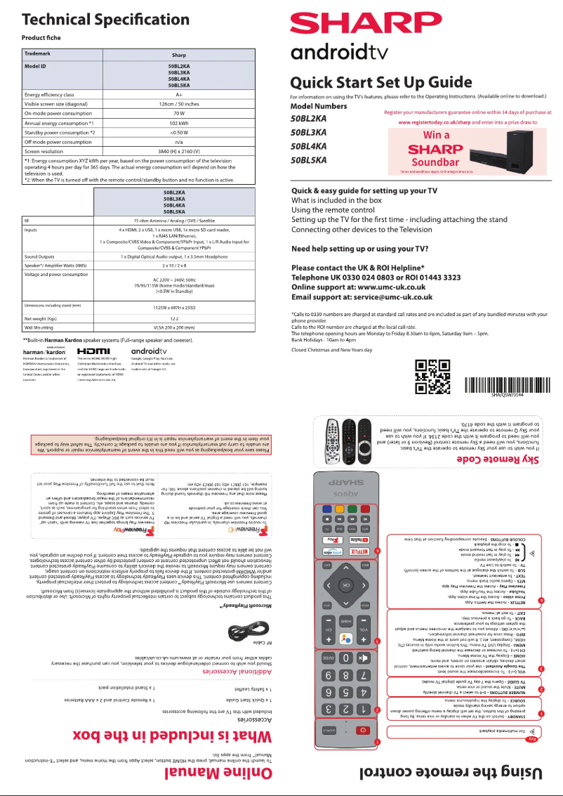 Page n°1 - Guide de démarrage rapide Sharp 50BL5EA