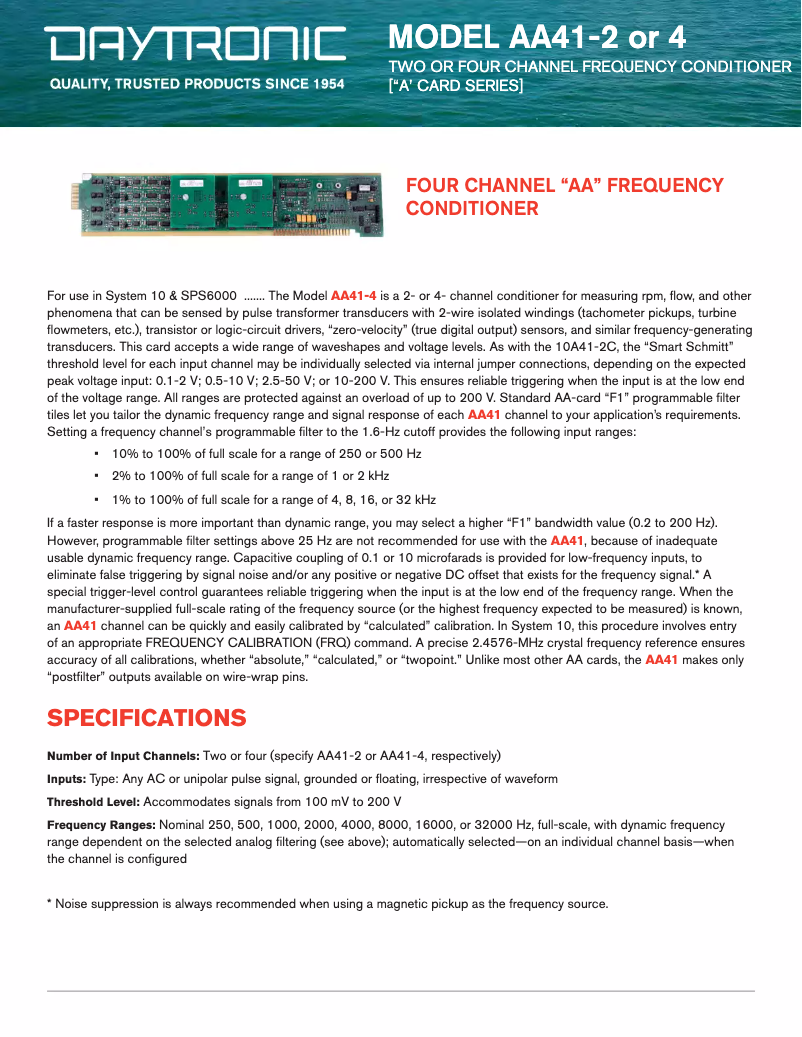 Page 1 de la notice Fiche technique Daytronic AA41-2F010