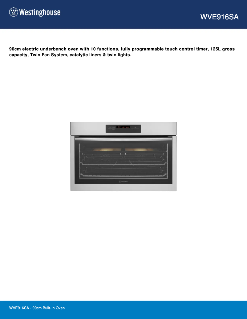 Page 1 de la notice Fiche technique Westinghouse WVE916SA