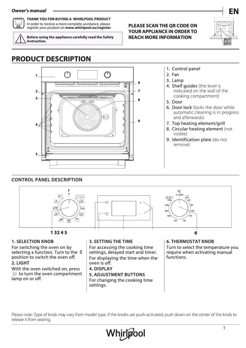 Page 1 de la notice Manuel d'utilisation et d'entretien Whirlpool OMK58RU1X