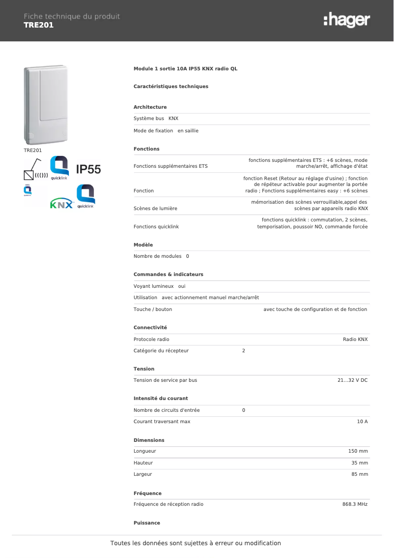 Image de la première page du manuel de l'appareil TRE201