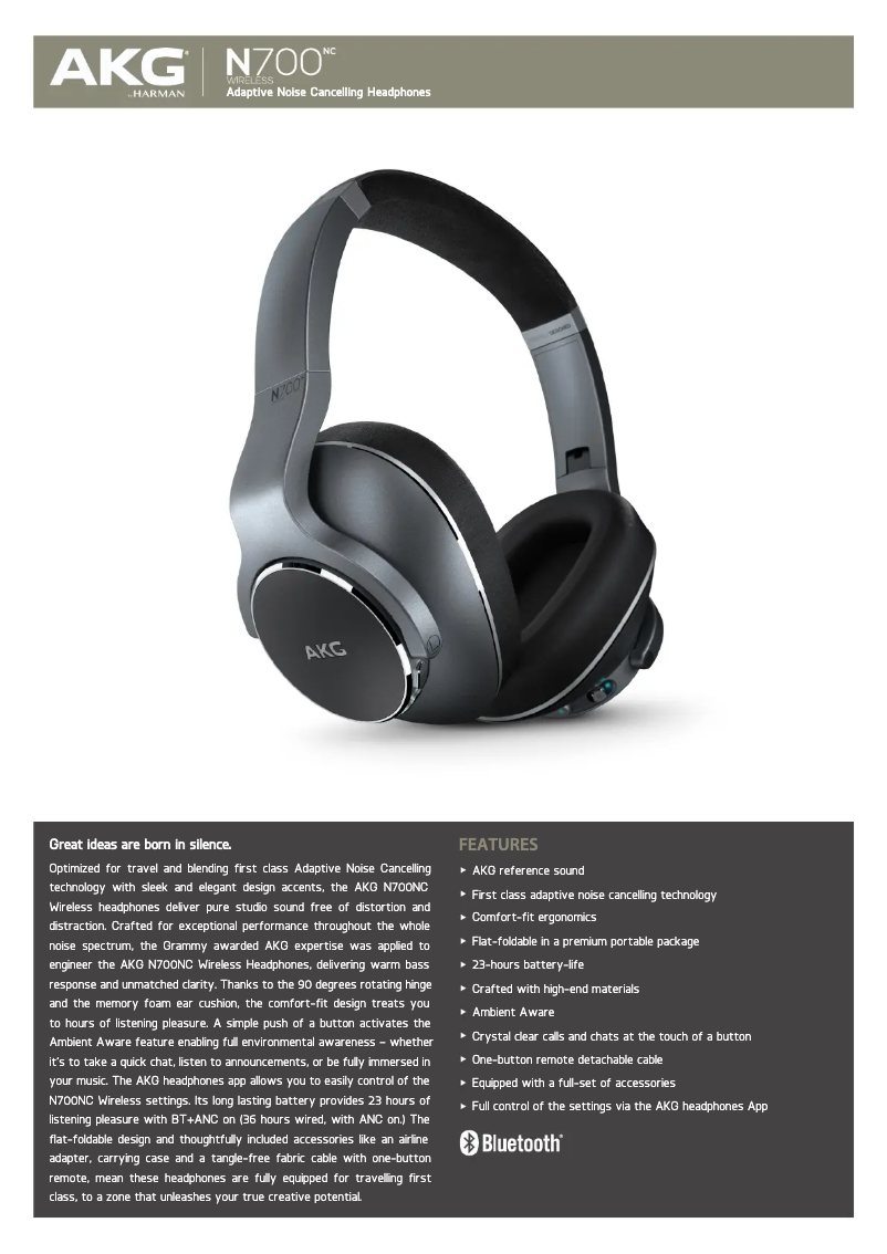 Page 1 de la notice Fiche technique AKG N700NC Wireless