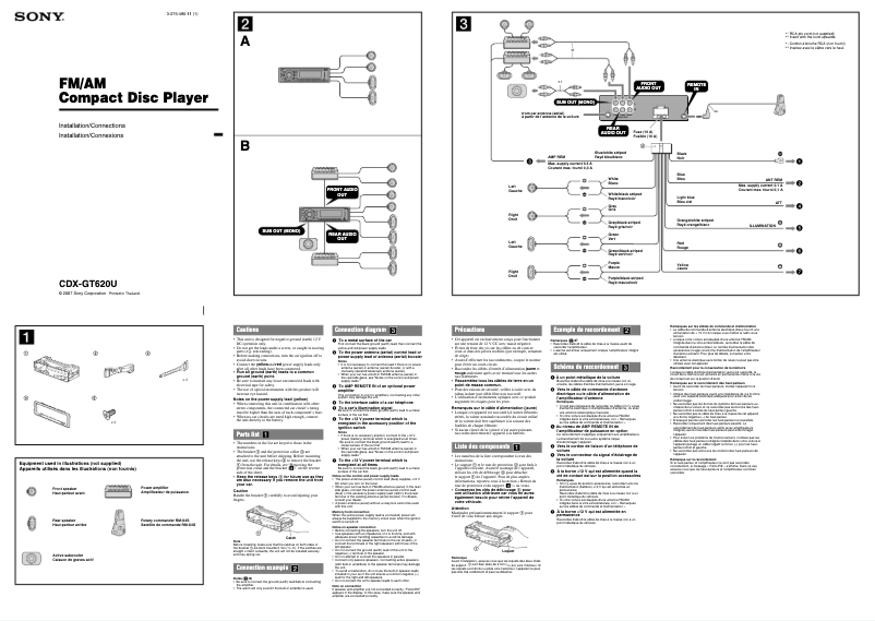 Page n°1 - Guide d'installation Sony CDX-GT620U