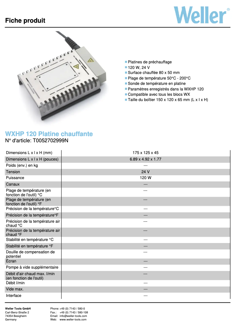 Page n°1 - Fiche technique Weller WXHP 120