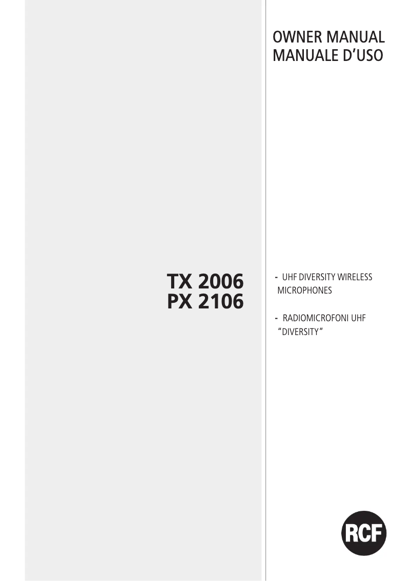 Page 1 of the manual User Manual RCF TX 2006