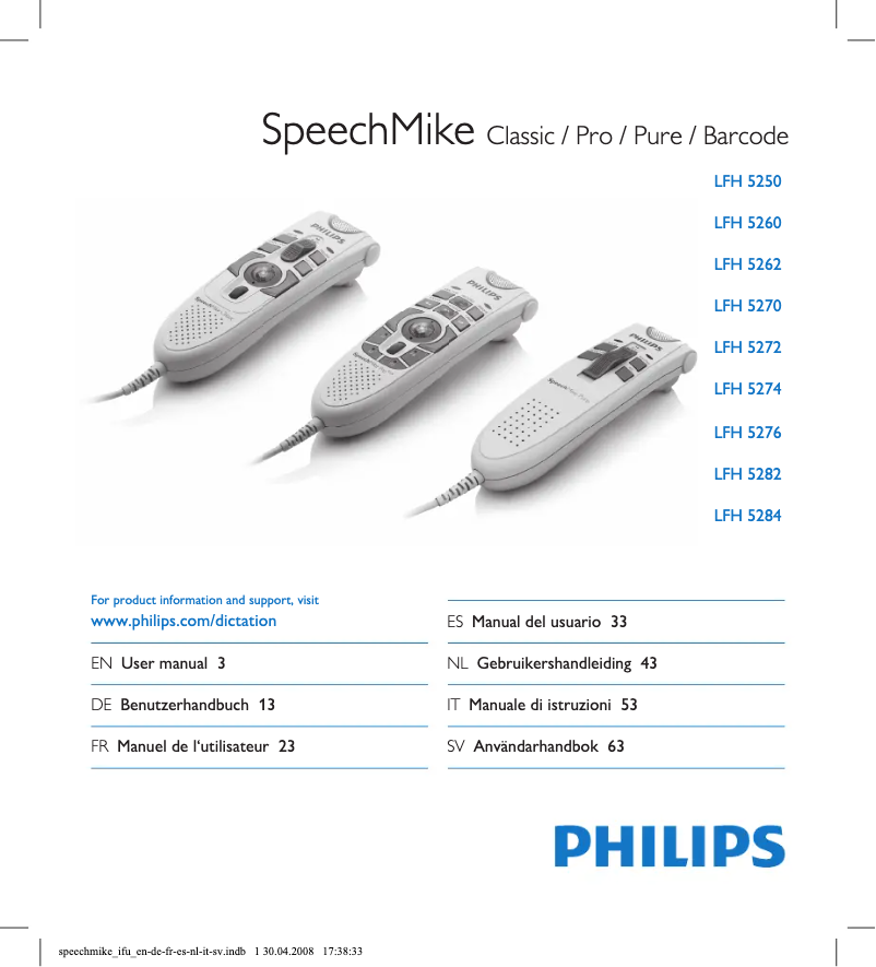 Page 1 de la notice Manuel utilisateur Philips SpeechMike II Classic Plus 5272