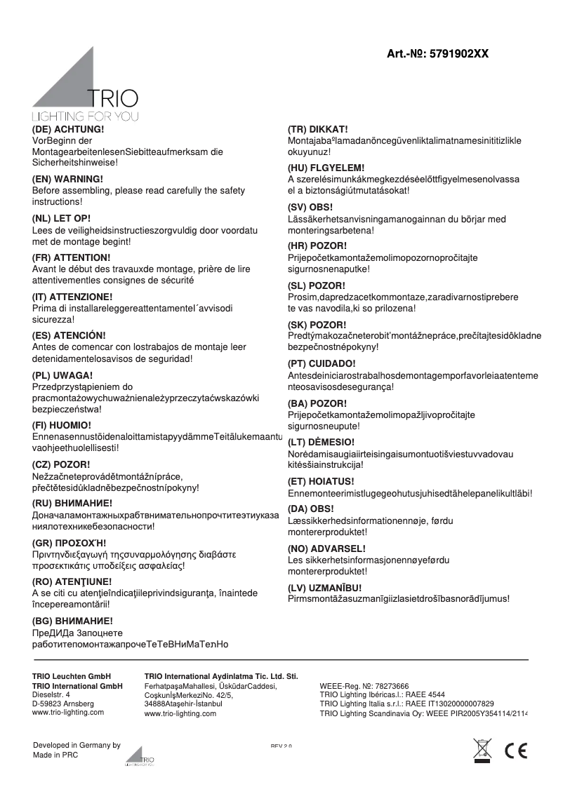 Page 1 de la notice Manuel utilisateur Trio Lighting Lacal 579190207