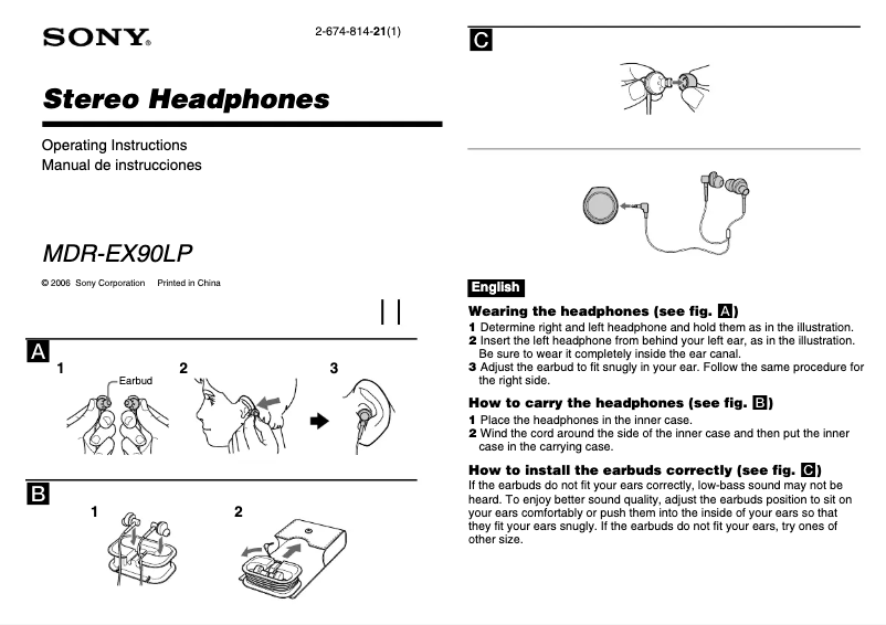 Page 1 de la notice Manuel utilisateur Sony MDR-EX90LP