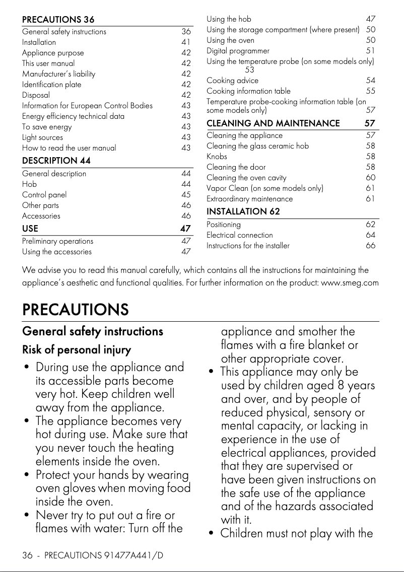 Page 1 de la notice Manuel utilisateur Smeg C91IEA2