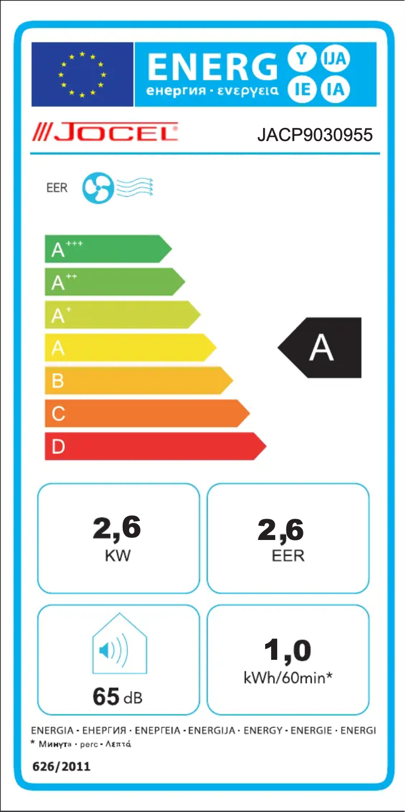 Page 1 de la notice Label énergétique Jocel JACP9030955