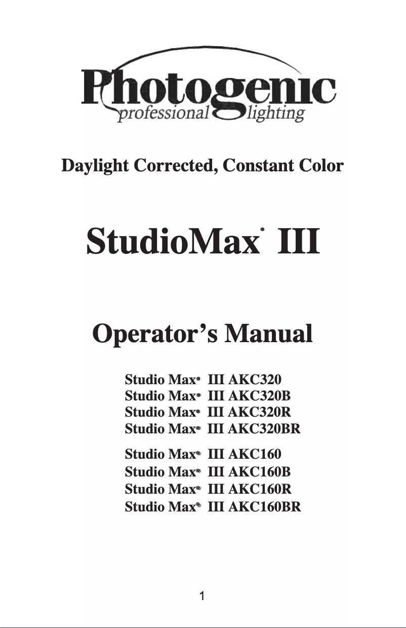 Page n°1 - Manuel utilisateur Photogenic StudioMax III AKC320B