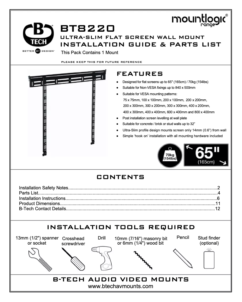 Page n°1 - Manuel utilisateur B-Tech BT8220