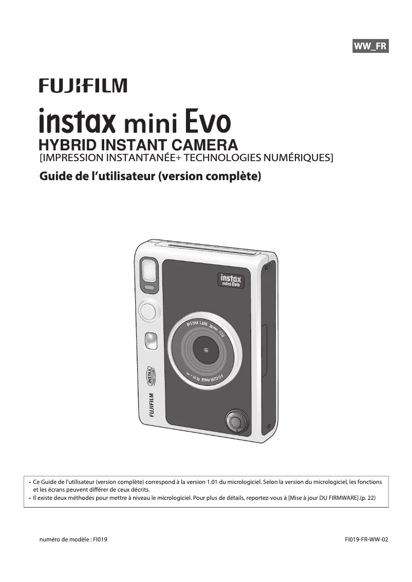 Image de la première page du manuel de l'appareil Instax mini EVO