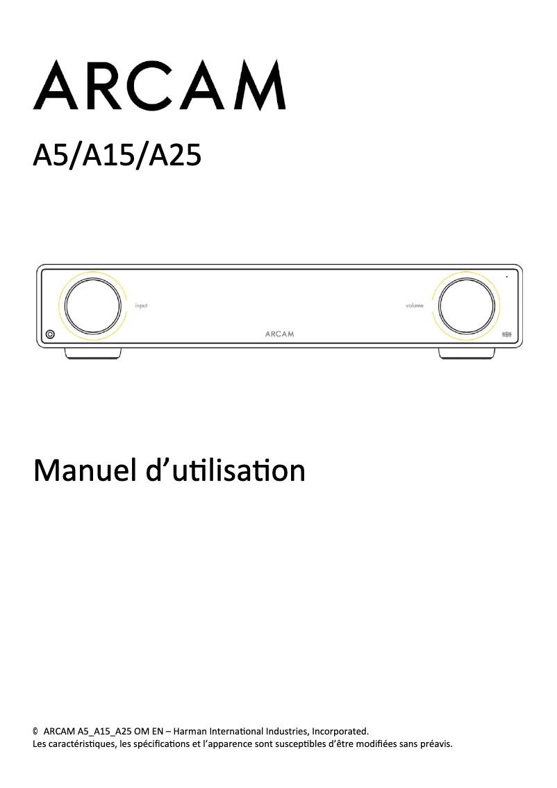 Page n°1 - Manuel utilisateur Arcam A5
