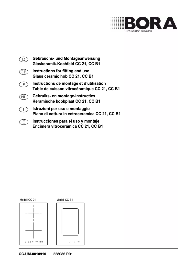 Page n°1 - Manuel utilisateur BORA CC 21