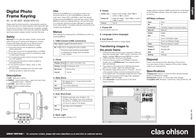 Page 1 de la notice Manuel utilisateur Clas Ohlson KD0154