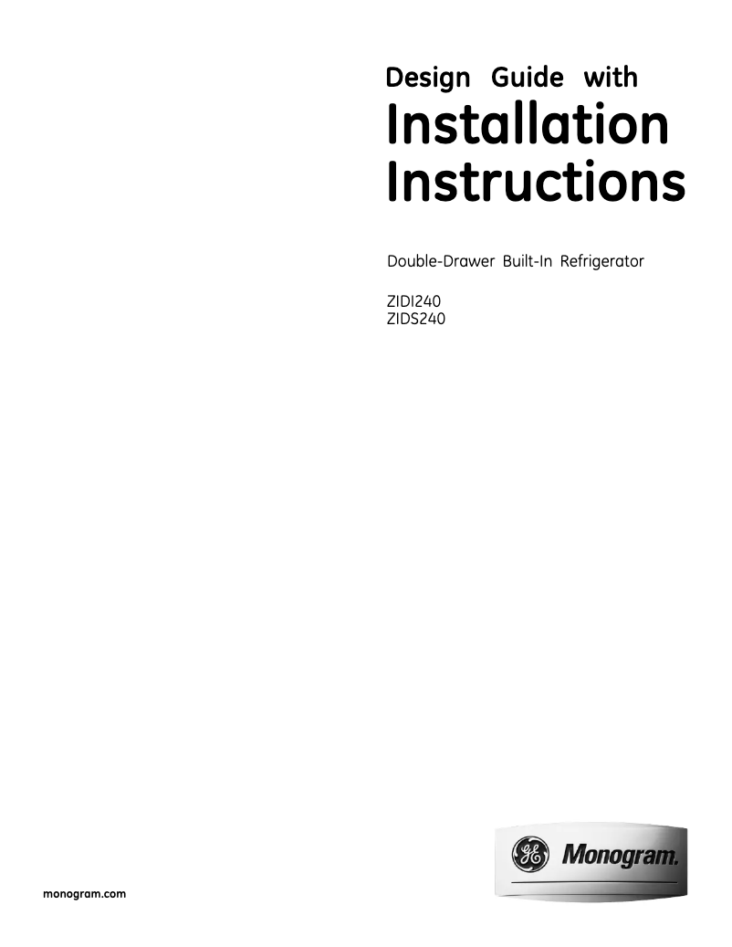 Page 1 de la notice Guide d'installation GE ZIDS240WSS